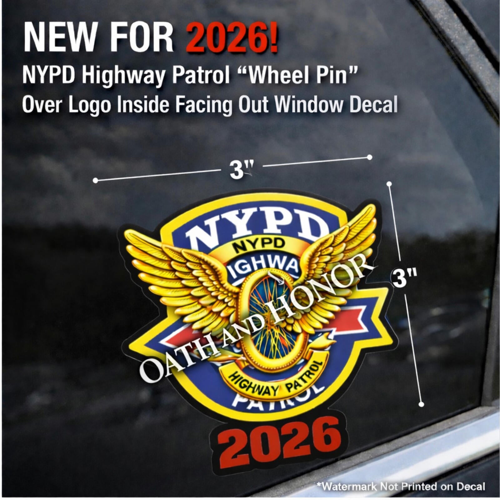 NYPD Highway Patrol Wheel Pin Decal – Inside Glass – 3 x 3 in – product image